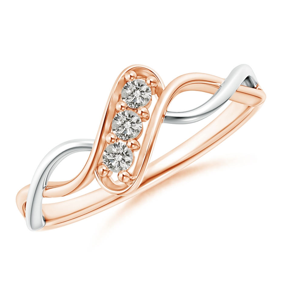 2.1mm KI3 Slanted Three Stone Diamond Infinity Ring in Two Tone in Rose Gold White Gold 