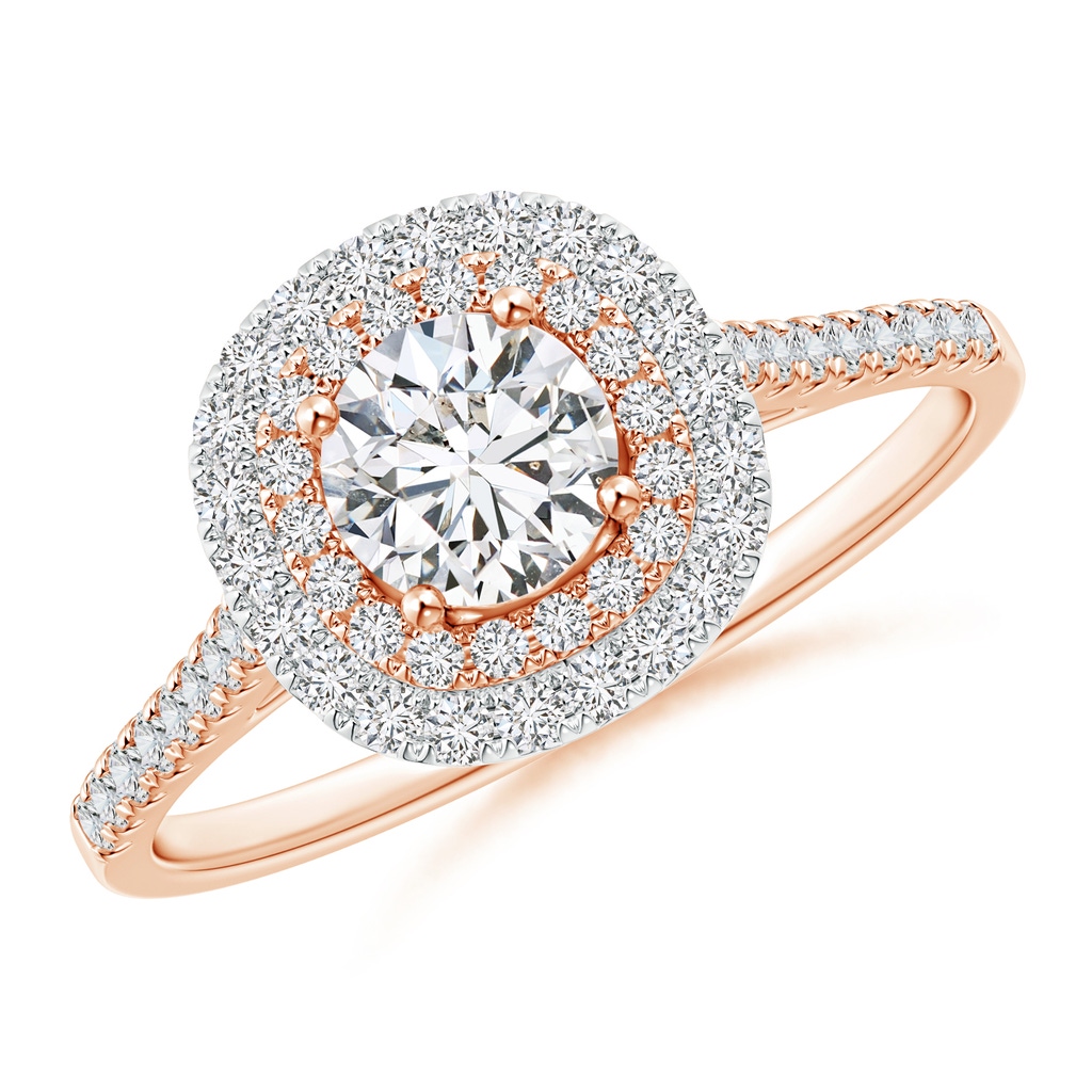 5.1mm HSI2 Double Halo Diamond Cathedral Ring in Two Tone Gold in Rose Gold White Gold