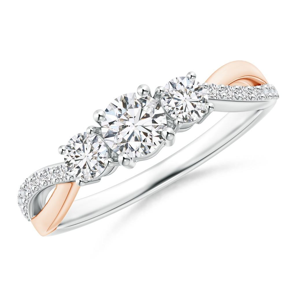 4.5mm HSI2 Three Stone Diamond Crossover Ring in Two Tone Gold in White Gold Rose Gold