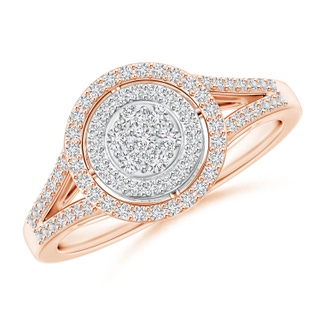 1.5mm HSI2 Clustre Diamond Double Halo Split Shank Ring in Two Tone in Rose Gold White Gold