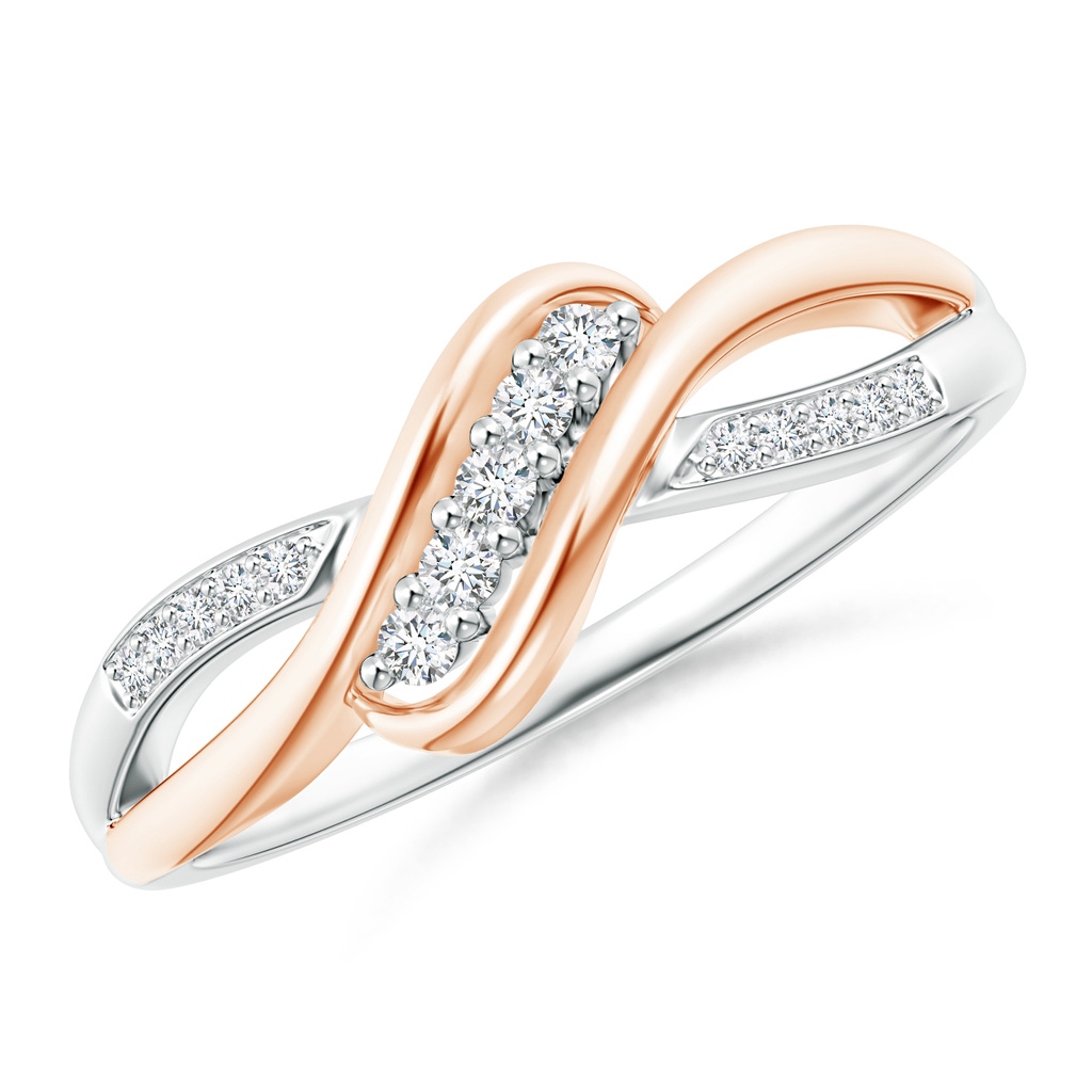 1.55mm GVS2 Slanted Five Stone Diamond Bypass Ring in Two Tone in White Gold Rose Gold