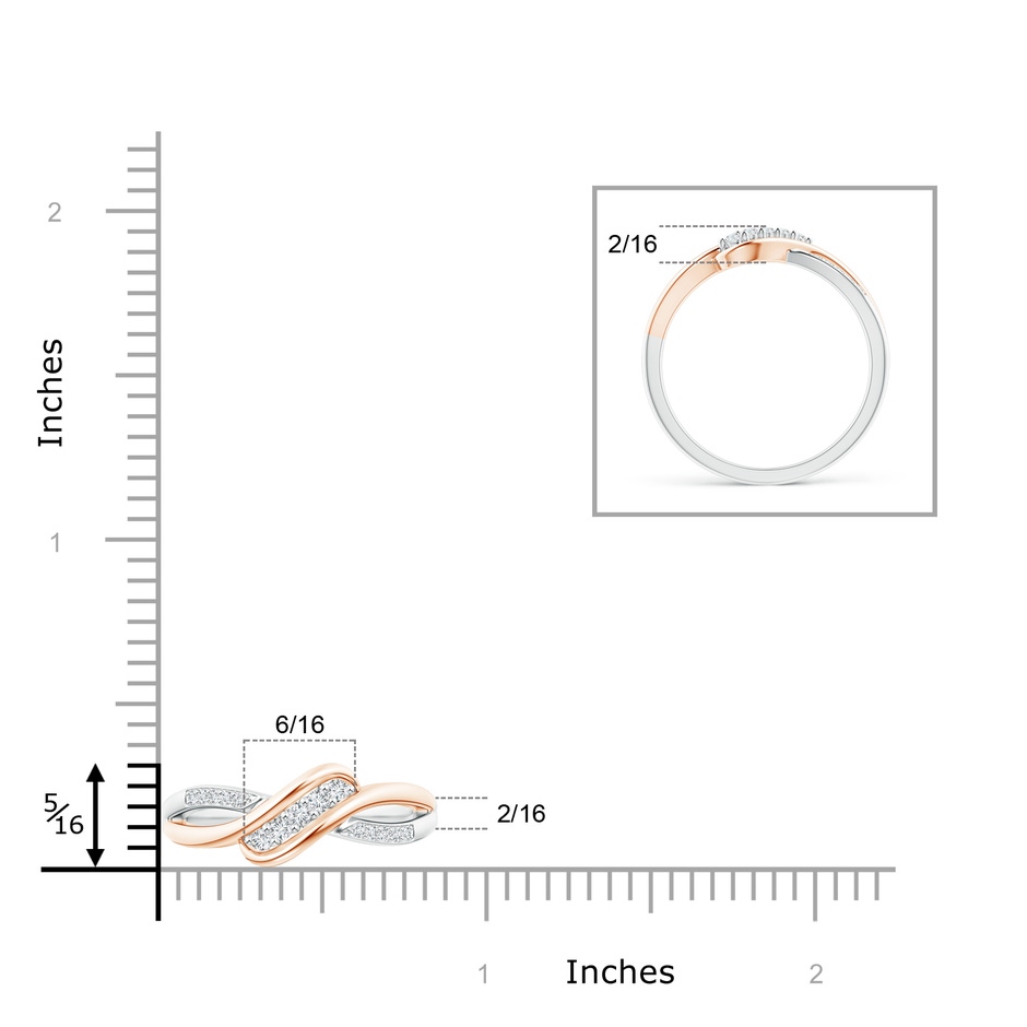 1.55mm GVS2 Slanted Five Stone Diamond Bypass Ring in Two Tone in White Gold Rose Gold ruler