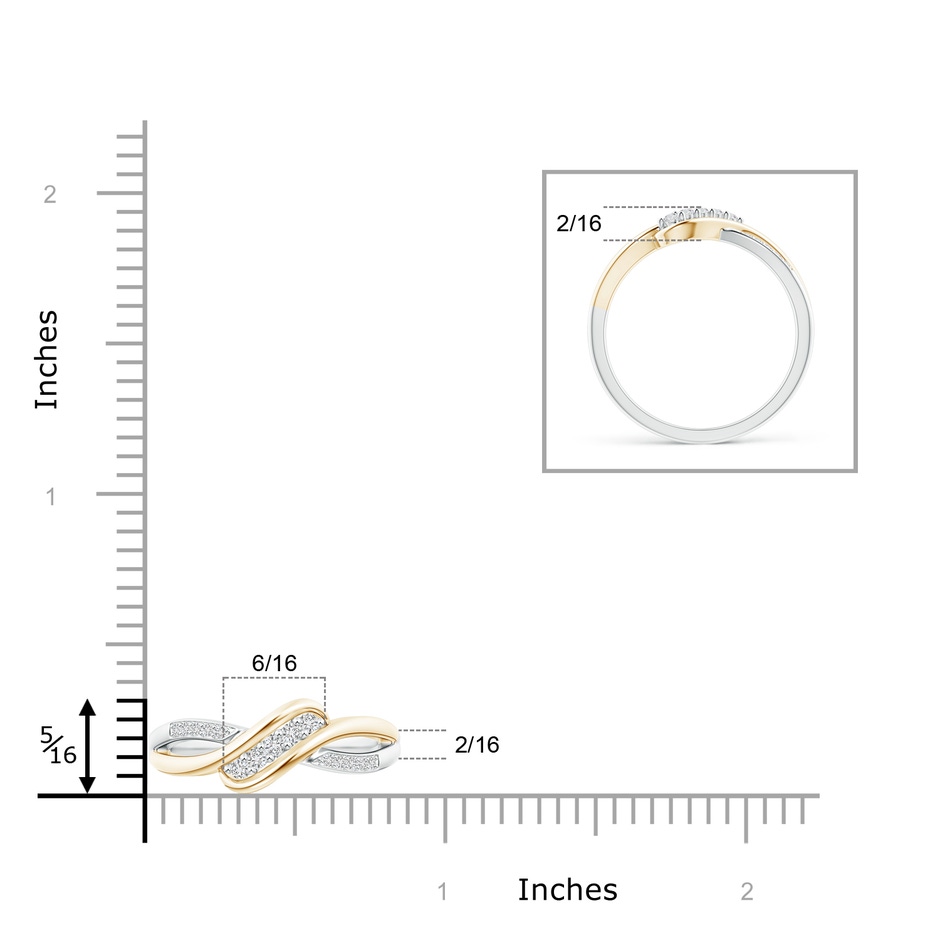 1.55mm HSI2 Slanted Five Stone Diamond Bypass Ring in Two Tone in White Gold Yellow Gold ruler