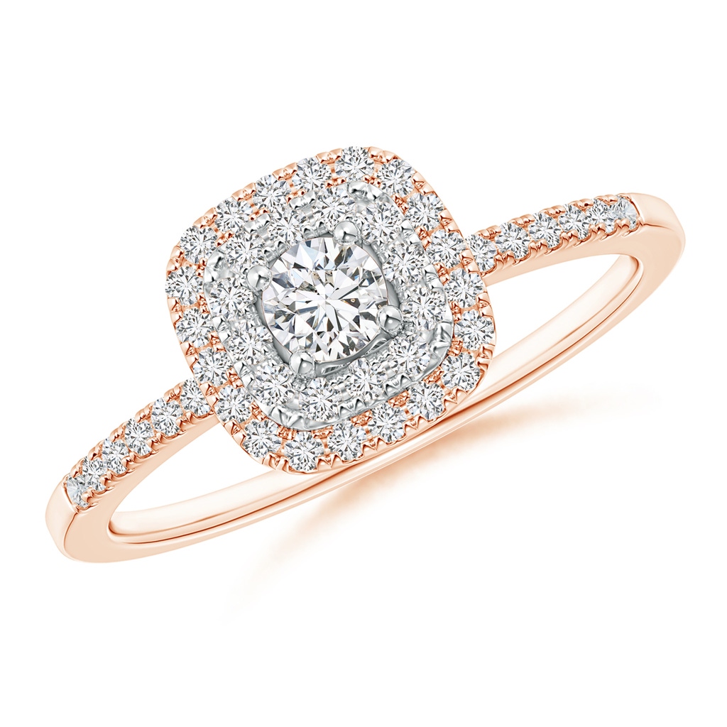 3.4mm HSI2 Double Cushion Halo Diamond Ring in Two Tone Gold in Rose Gold White Gold