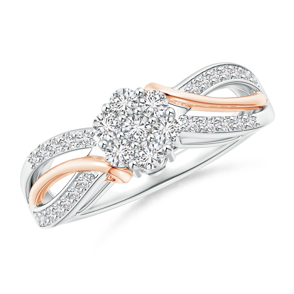 2.2mm HSI2 Diamond Flower Clustre Two Tone Bypass Ring in White Gold Rose Gold