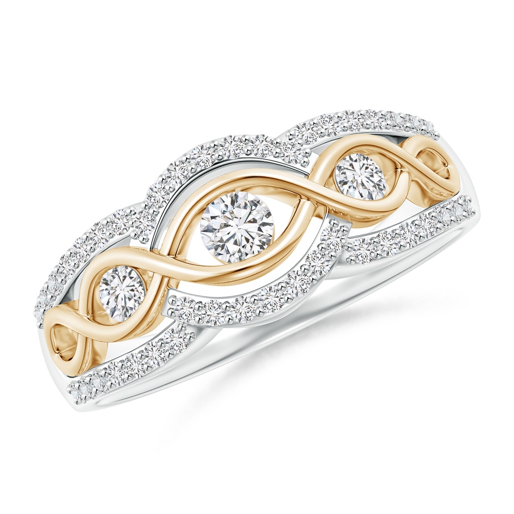 3mm HSI2 3 Stone Diamond Criss Cross Infinity Ring in Two Tone in White Gold Yellow Gold