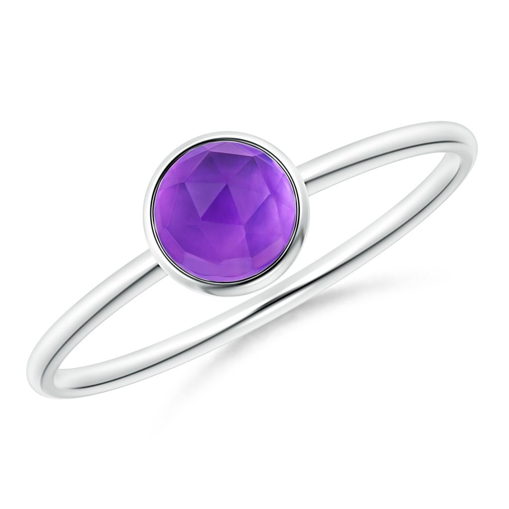 5mm AAA Bezel Set Round Amethyst Stackable Ring in 10K White Gold 