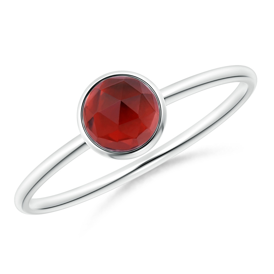 5mm AAA Bezel Set Round Garnet Stackable Ring in White Gold 