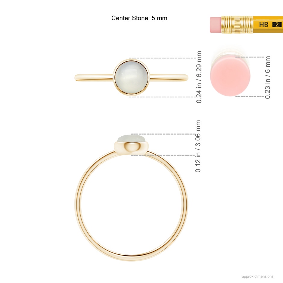 5mm AAA Bezel Set Round Moonstone Stackable Ring in Yellow Gold ruler