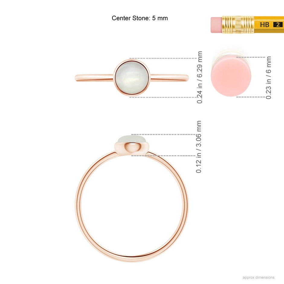 5mm AAAA Bezel Set Round Moonstone Stackable Ring in Rose Gold ruler