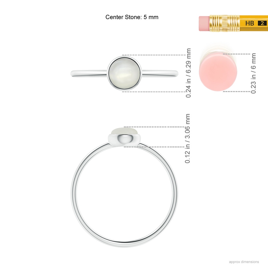 5mm AAAA Bezel Set Round Moonstone Stackable Ring in S999 Silver ruler