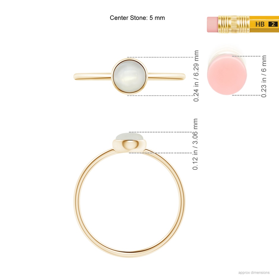5mm AAAA Bezel Set Round Moonstone Stackable Ring in Yellow Gold ruler