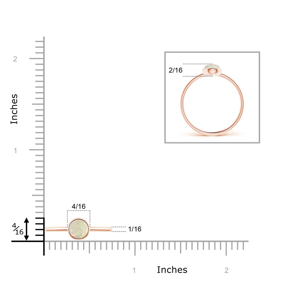 5mm AAA Bezel Set Round Opal Stackable Ring in Rose Gold ruler