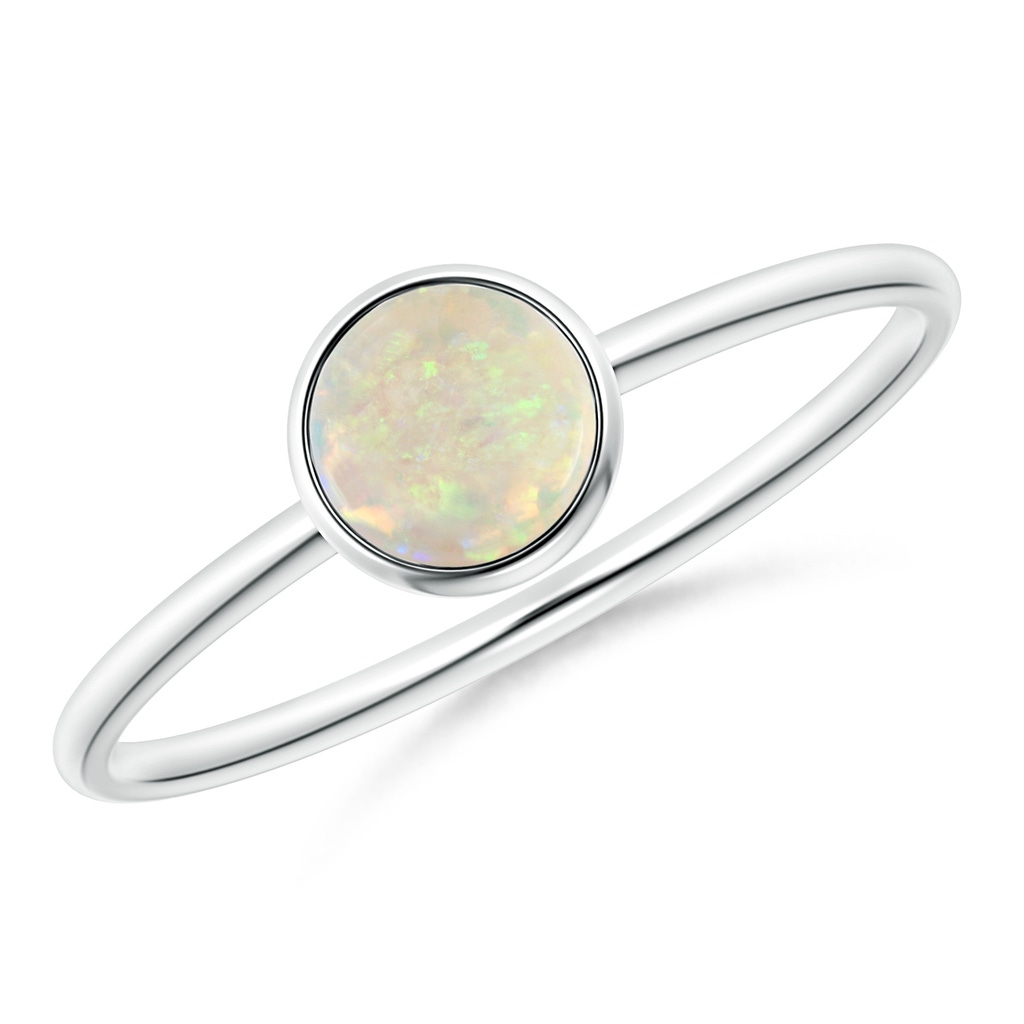 5mm AAA Bezel Set Round Opal Stackable Ring in White Gold