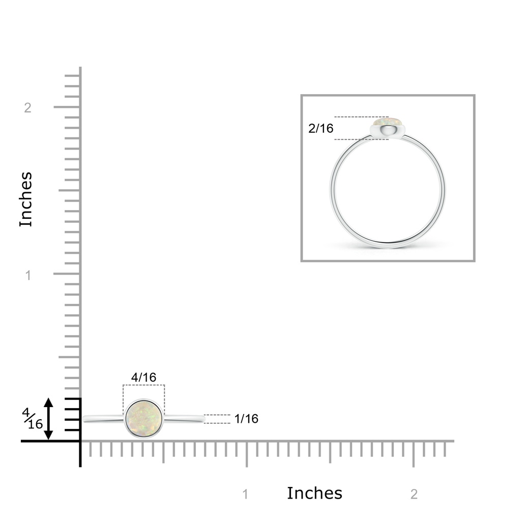 5mm AAA Bezel Set Round Opal Stackable Ring in White Gold Ruler