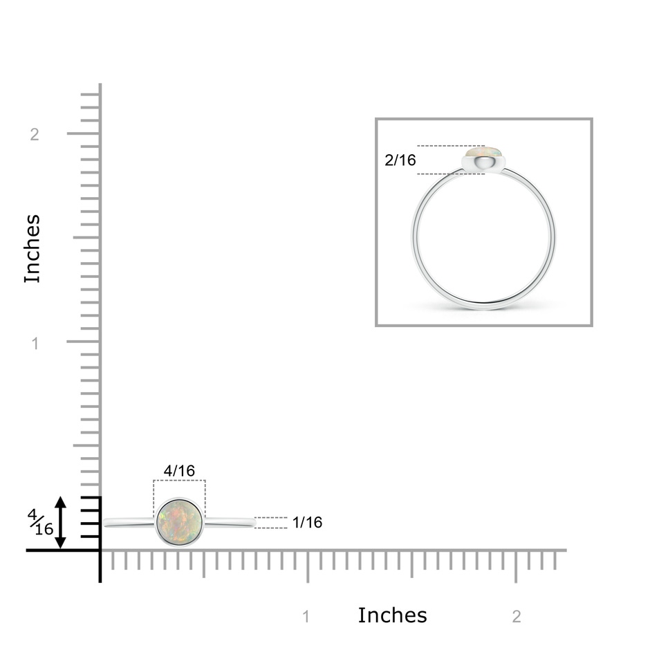 5mm AAAA Bezel Set Round Opal Stackable Ring in White Gold ruler