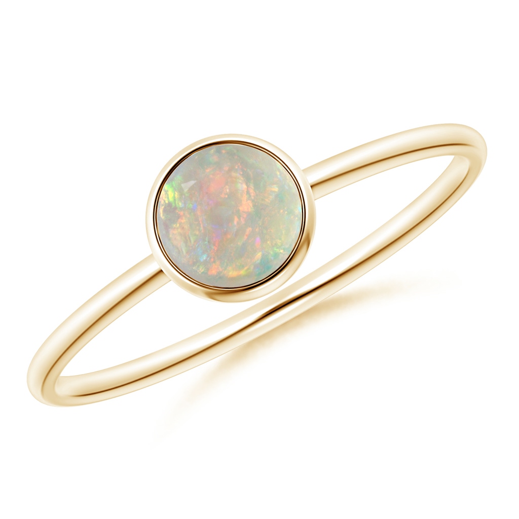 5mm AAAA Bezel Set Round Opal Stackable Ring in Yellow Gold