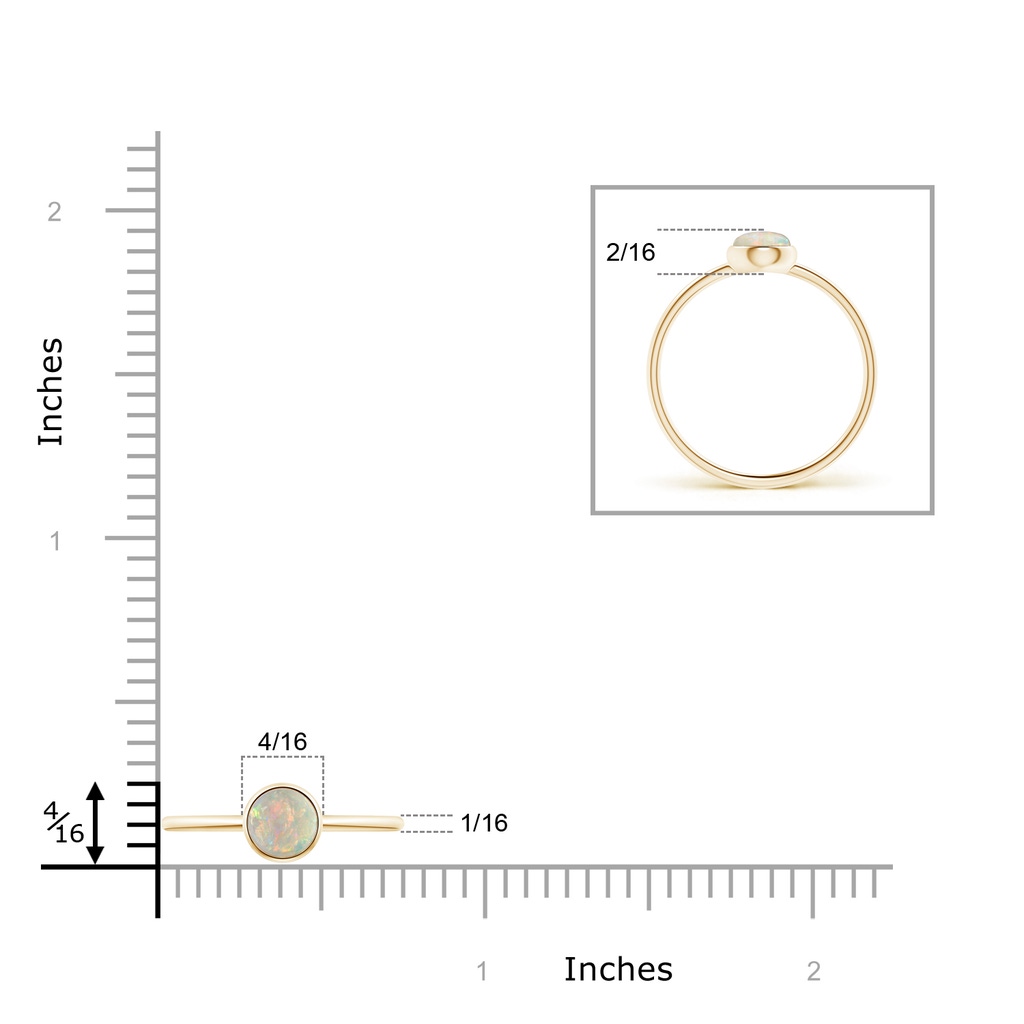 5mm AAAA Bezel Set Round Opal Stackable Ring in Yellow Gold Ruler