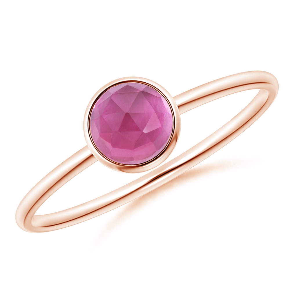 5mm AAA Bezel Set Round Pink Tourmaline Stackable Ring in Rose Gold