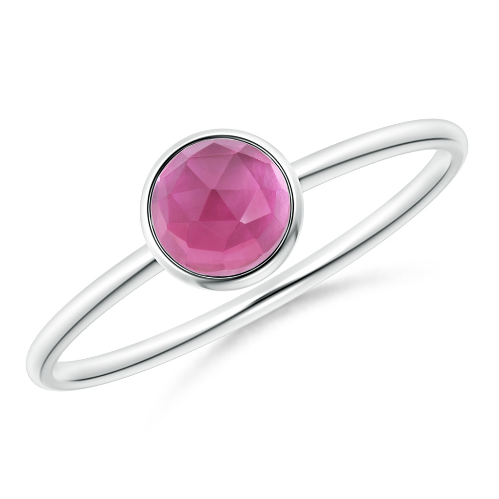 5mm AAA Bezel Set Round Pink Tourmaline Stackable Ring in S999 Silver