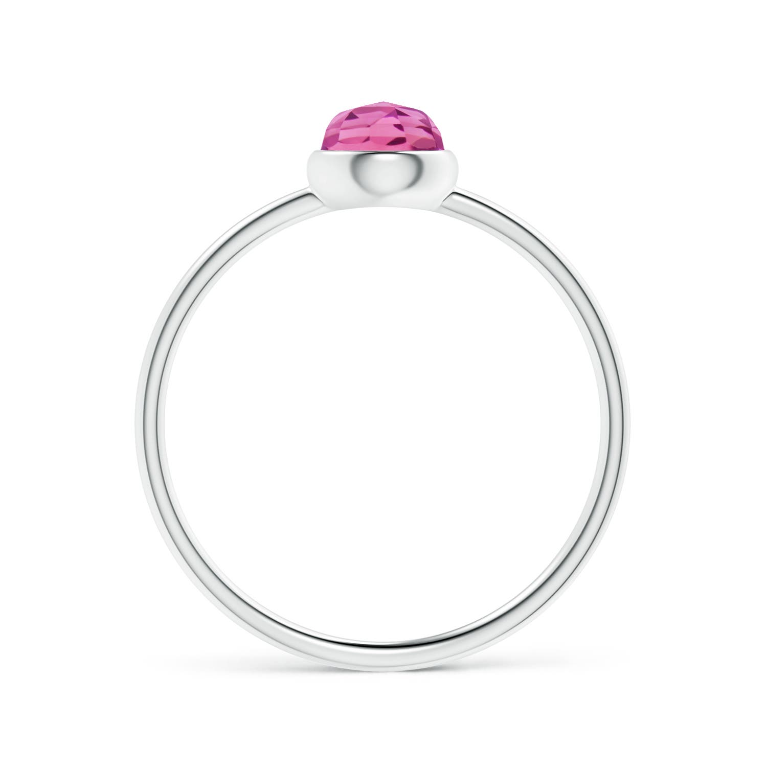 5mm AAA Bezel Set Round Pink Tourmaline Stackable Ring in White Gold - side 1