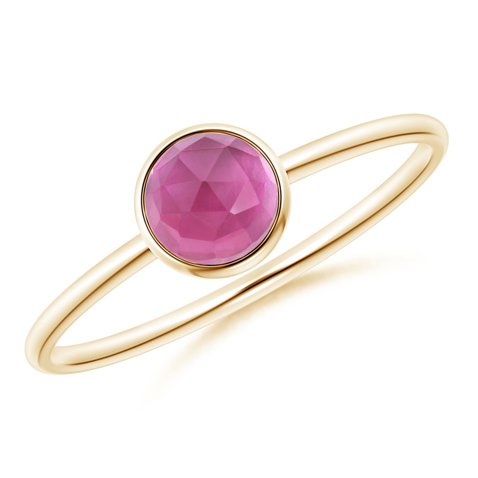 5mm AAA Bezel Set Round Pink Tourmaline Stackable Ring in Yellow Gold 