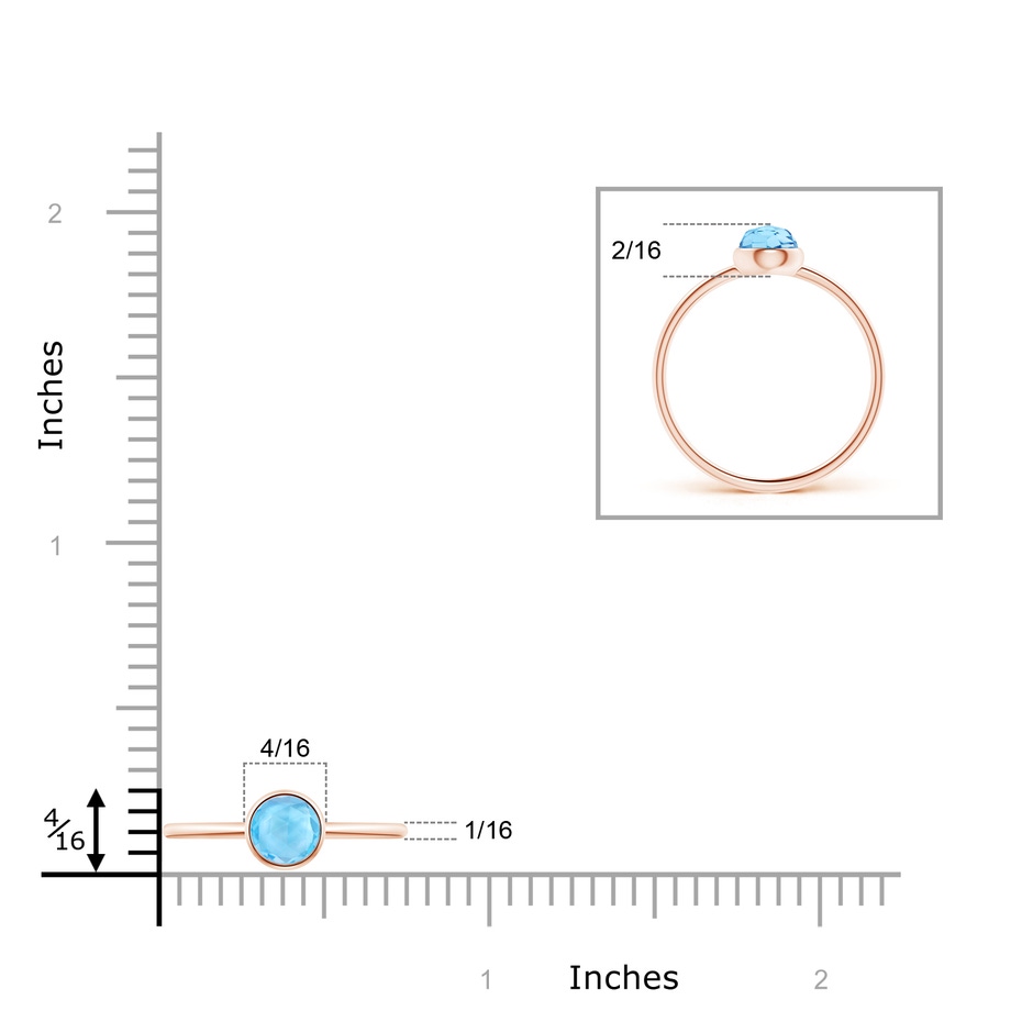 5mm AAA Bezel Set Round Swiss Blue Topaz Stackable Ring in Rose Gold ruler