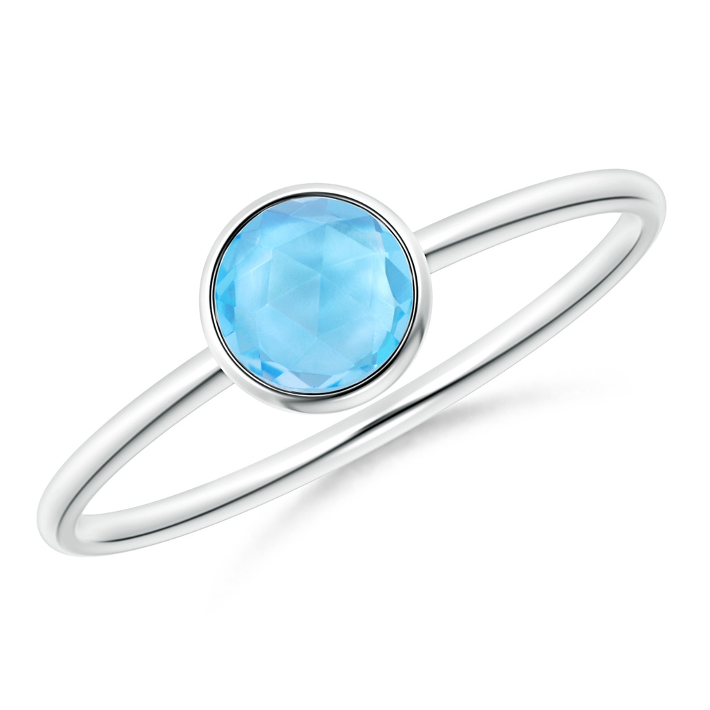 5mm AAA Bezel Set Round Swiss Blue Topaz Stackable Ring in S999 Silver