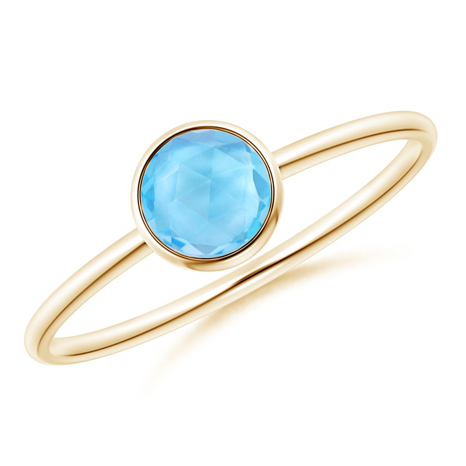 5mm AAA Bezel Set Round Swiss Blue Topaz Stackable Ring in Yellow Gold 