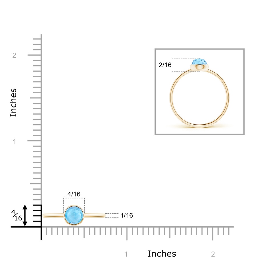 5mm AAA Bezel Set Round Swiss Blue Topaz Stackable Ring in Yellow Gold ruler