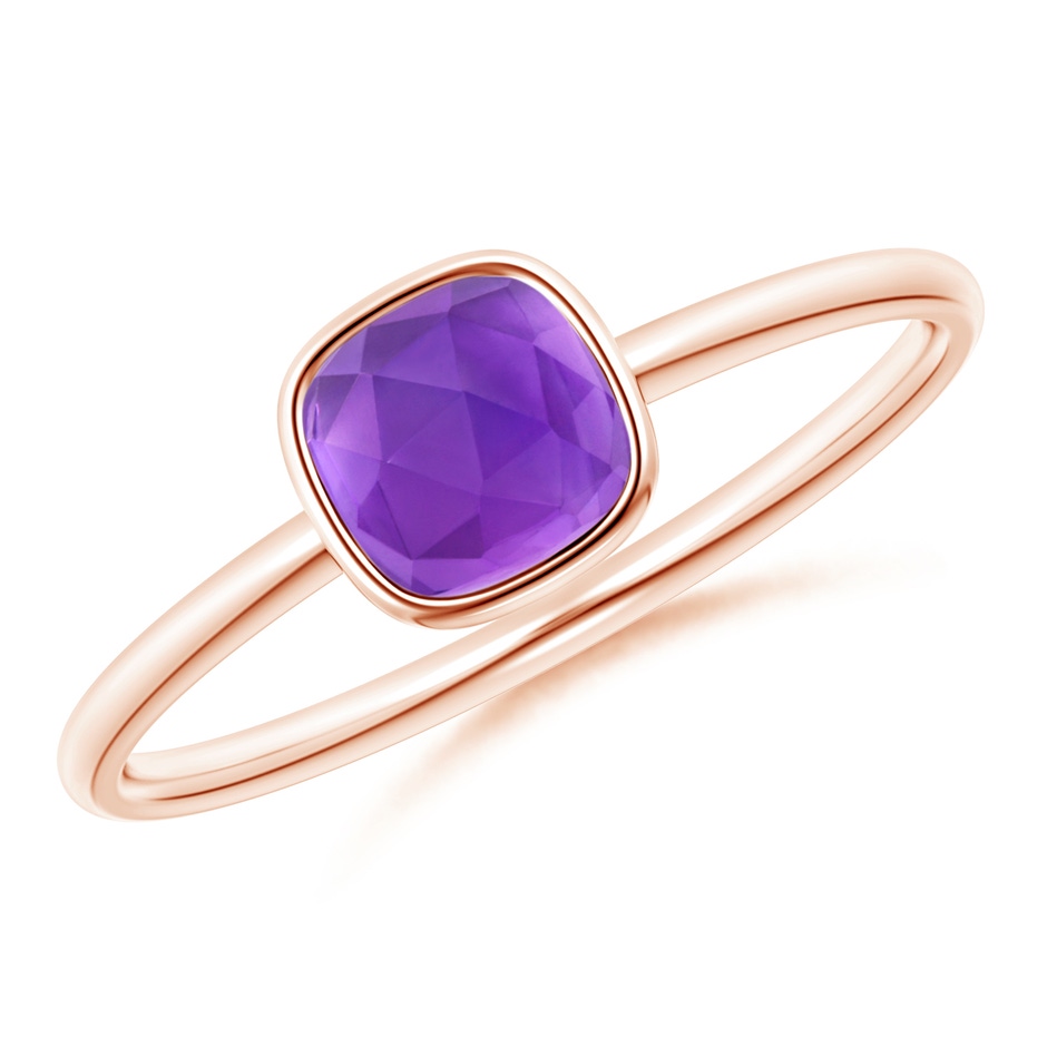 5mm AAA Bezel-Set Cushion Amethyst Solitaire Ring in Rose Gold 