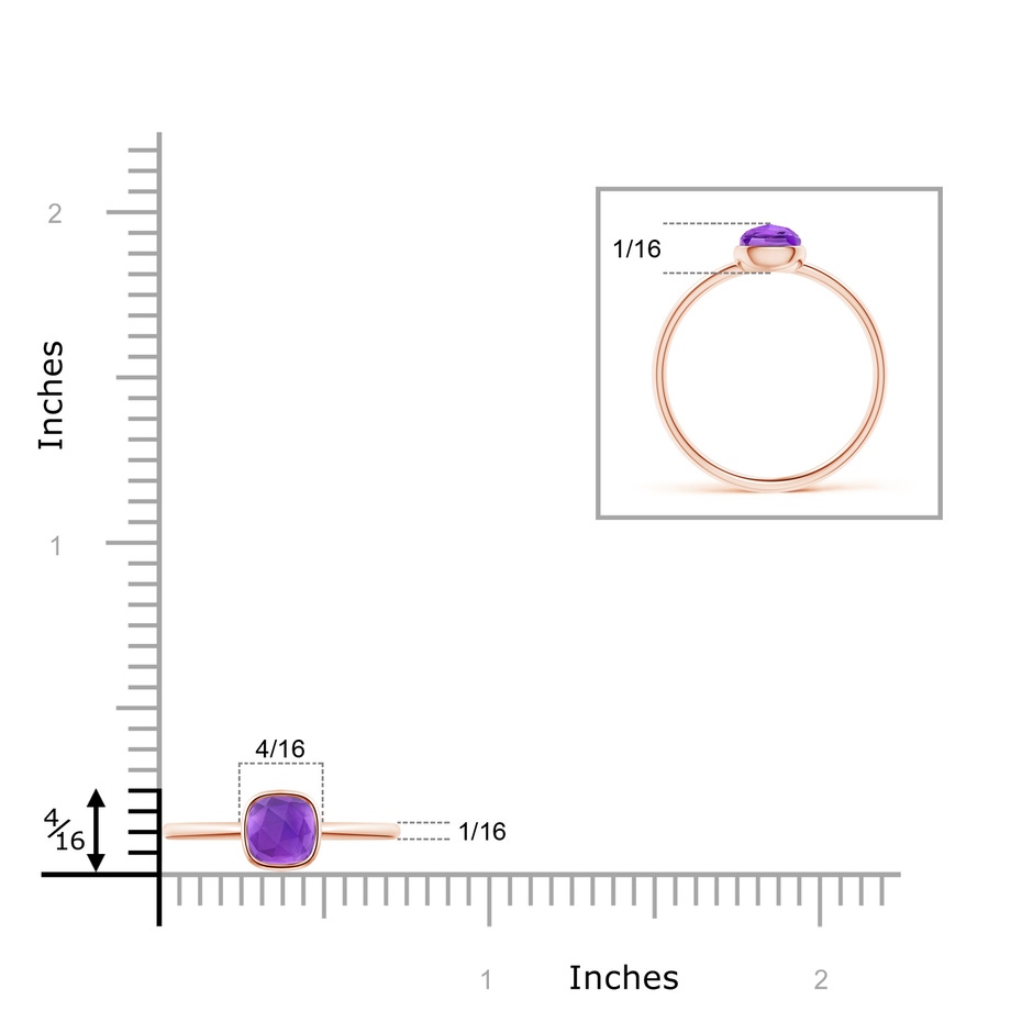 5mm AAA Bezel-Set Cushion Amethyst Solitaire Ring in Rose Gold ruler