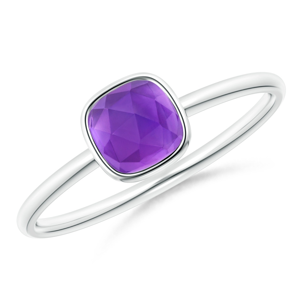 5mm AAA Bezel-Set Cushion Amethyst Solitaire Ring in S999 Silver