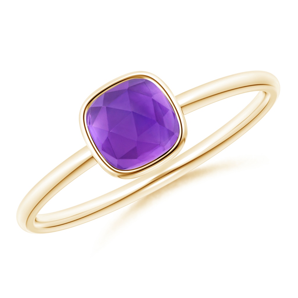 5mm AAA Bezel-Set Cushion Amethyst Solitaire Ring in Yellow Gold