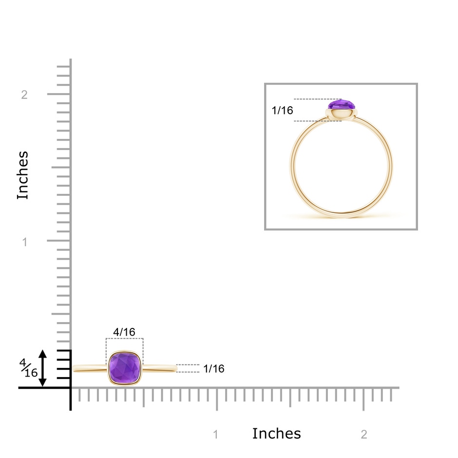 5mm AAA Bezel-Set Cushion Amethyst Solitaire Ring in Yellow Gold ruler