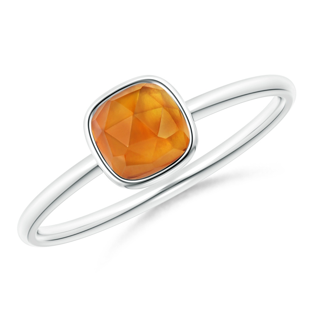 5mm AAA Bezel-Set Cushion Citrine Solitaire Ring in S999 Silver