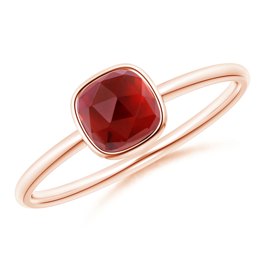 5mm AAA Bezel-Set Cushion Garnet Solitaire Ring in Rose Gold