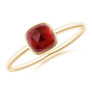 5mm AAA Bezel-Set Cushion Garnet Solitaire Ring in Yellow Gold