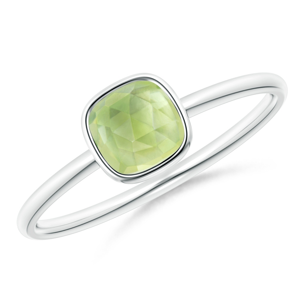 5mm AAA Bezel-Set Cushion Peridot Solitaire Ring in S999 Silver