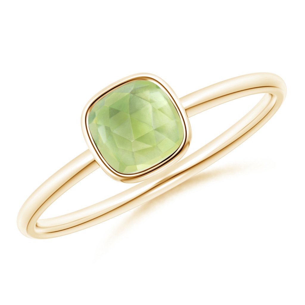 5mm AAA Bezel-Set Cushion Peridot Solitaire Ring in Yellow Gold