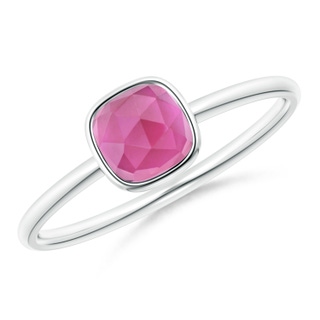 5mm AAA Bezel-Set Cushion Pink Tourmaline Solitaire Ring in White Gold