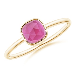 5mm AAA Bezel-Set Cushion Pink Tourmaline Solitaire Ring in Yellow Gold