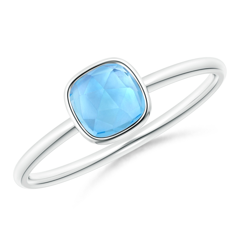 5mm AAA Bezel-Set Cushion Swiss Blue Topaz Solitaire Ring in S999 Silver