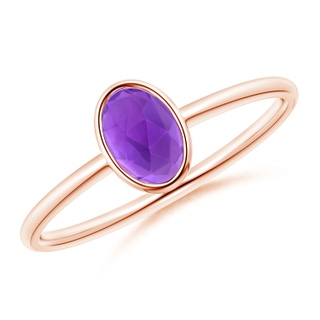 6x4mm AAA Classic Bezel-Set Oval Amethyst Ring in Rose Gold