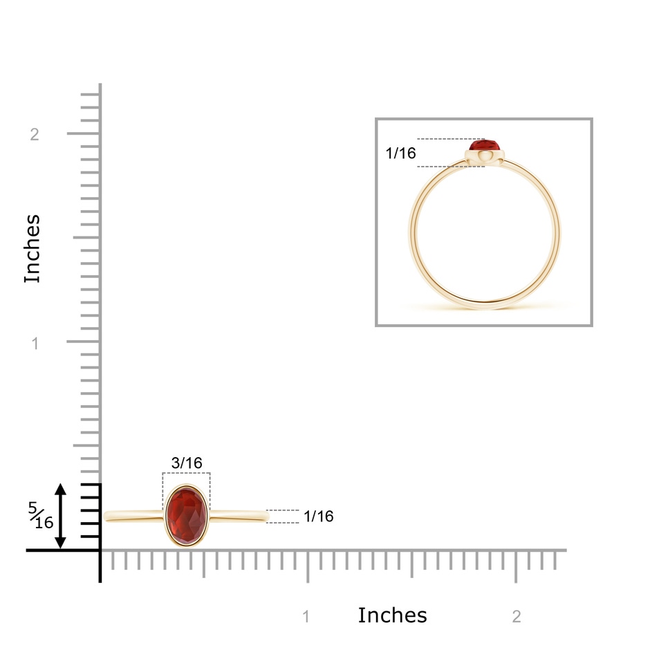 6x4mm AAA Classic Bezel-Set Oval Garnet Ring in Yellow Gold ruler