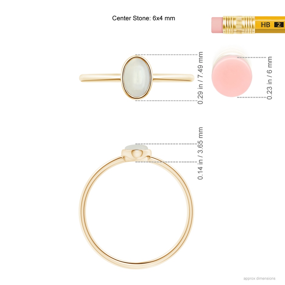 6x4mm AAAA Classic Bezel-Set Oval Moonstone Ring in Yellow Gold ruler