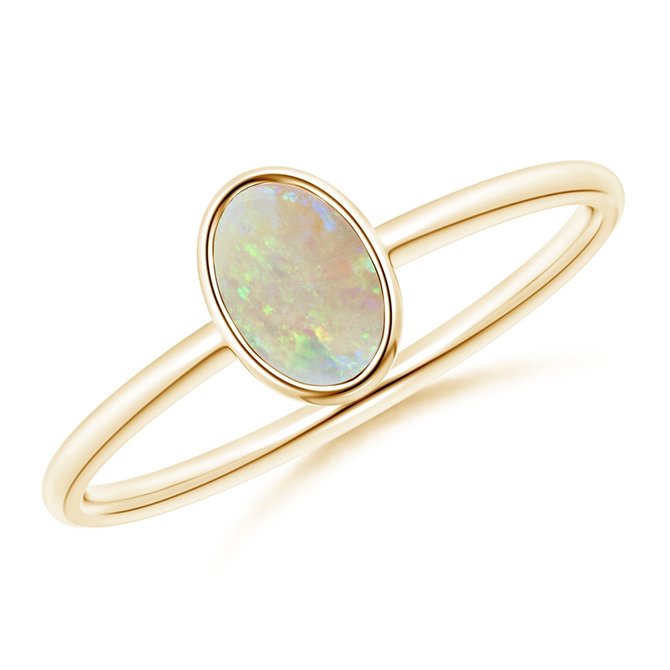 6x4mm AAA Classic Bezel-Set Oval Opal Ring in 9K Yellow Gold 