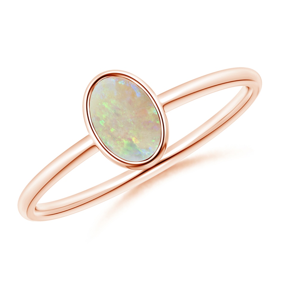 6x4mm AAA Classic Bezel-Set Oval Opal Ring in Rose Gold 