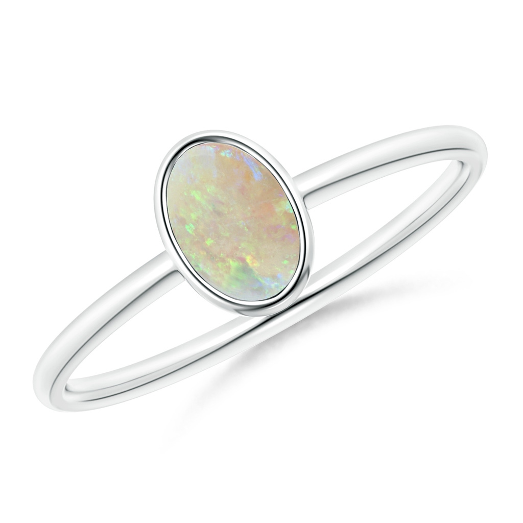 6x4mm AAA Classic Bezel-Set Oval Opal Ring in White Gold