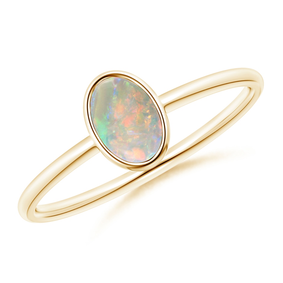 6x4mm AAAA Classic Bezel-Set Oval Opal Ring in 9K Yellow Gold 